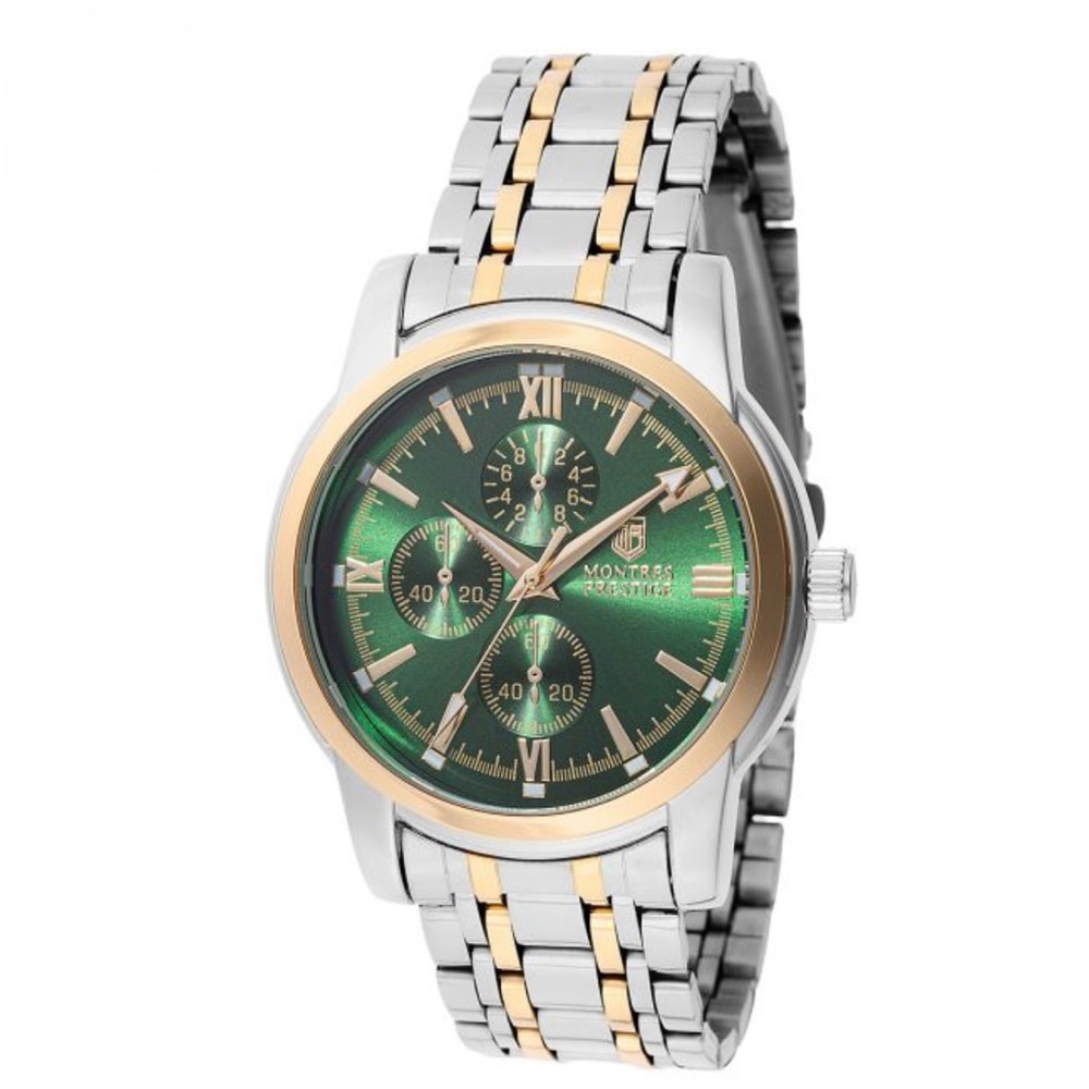 SOLD - Invicta Montres Prestige Silver & Gold Tone Watch with Green Dial